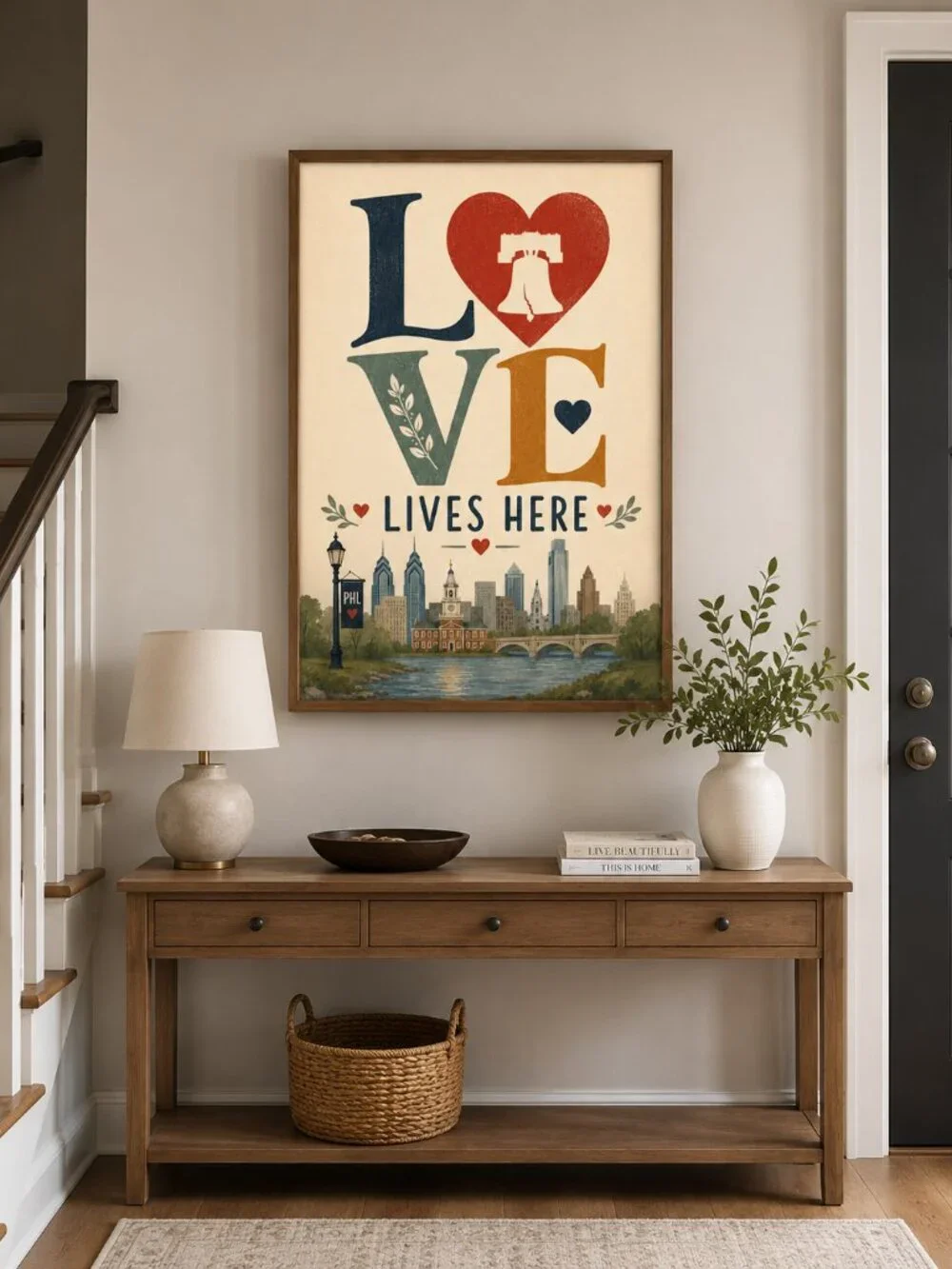 Philadelphia LOVE Lives Here Framed Wall Art | 13x19 Liberty Bell Philly Skyline